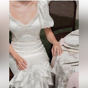 NWT V. Chapman Cynthia Ruffle Midi Dress in Ivory